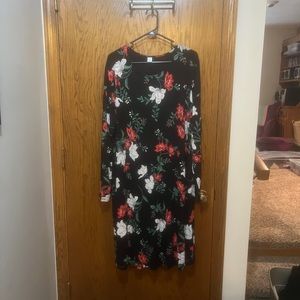 Black dress with white and red flowers